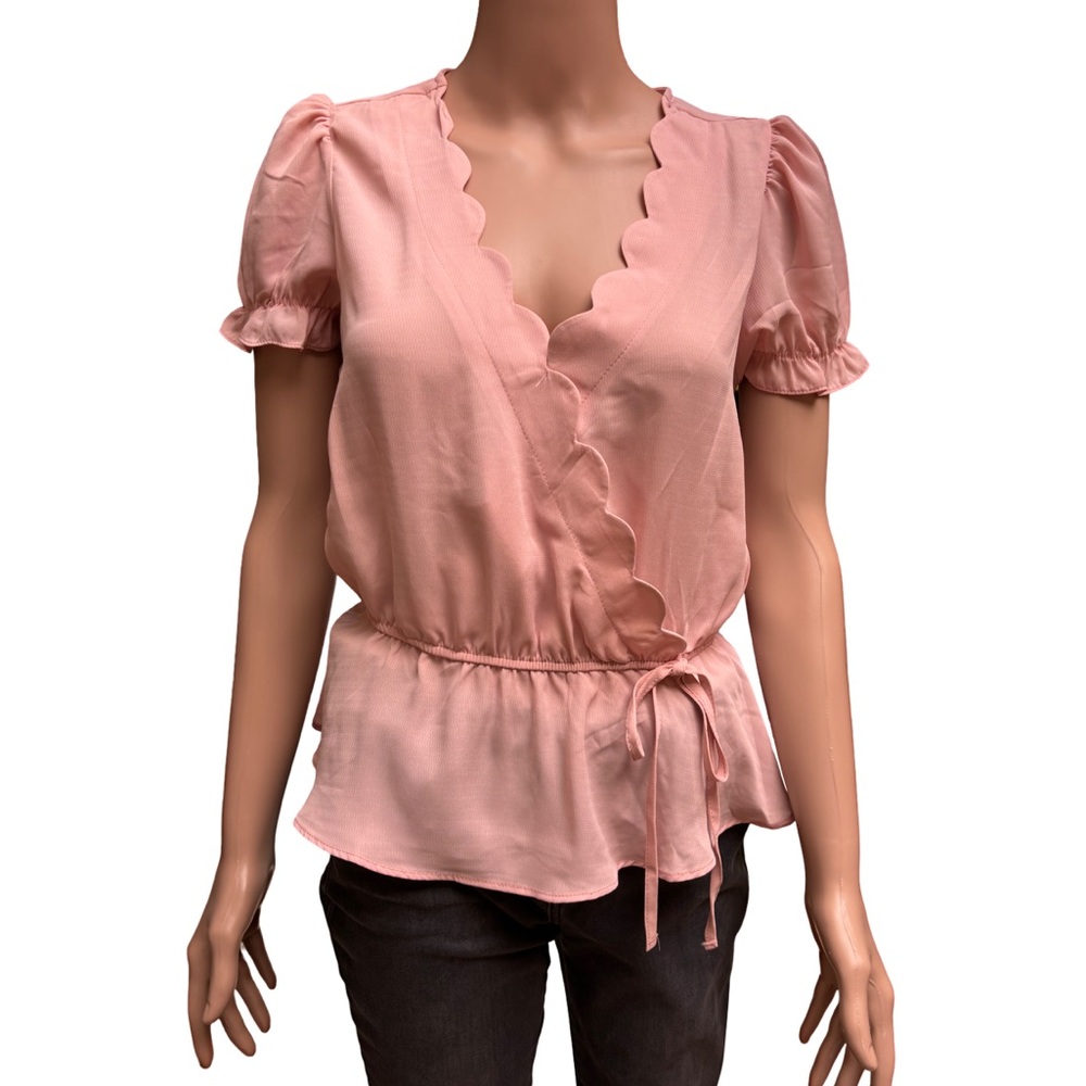 Haute Monde Pink Ruffle Sleeve Blouse Small